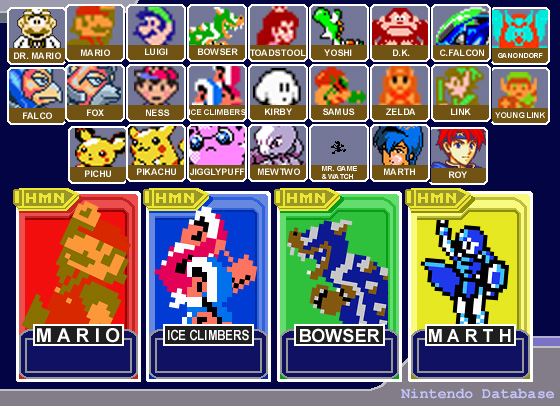 The Super Smash Bros. Melee character select screen, except all the characters have been replaced with sprite versions
