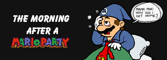 Mario wakes up hung over wearing DK's tie