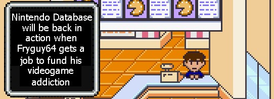 An EarthBound style Fryguy64 stands behind the counter of a store