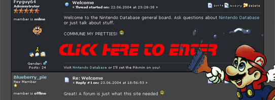 Mario painting 'click here to enter' on some posts at the NinDB Forums