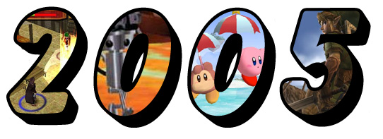 Fire Emblem, Chibi-Robo, Kirby and Link behind the year '2005'