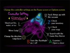 Controls screen in Luigi's Mansion