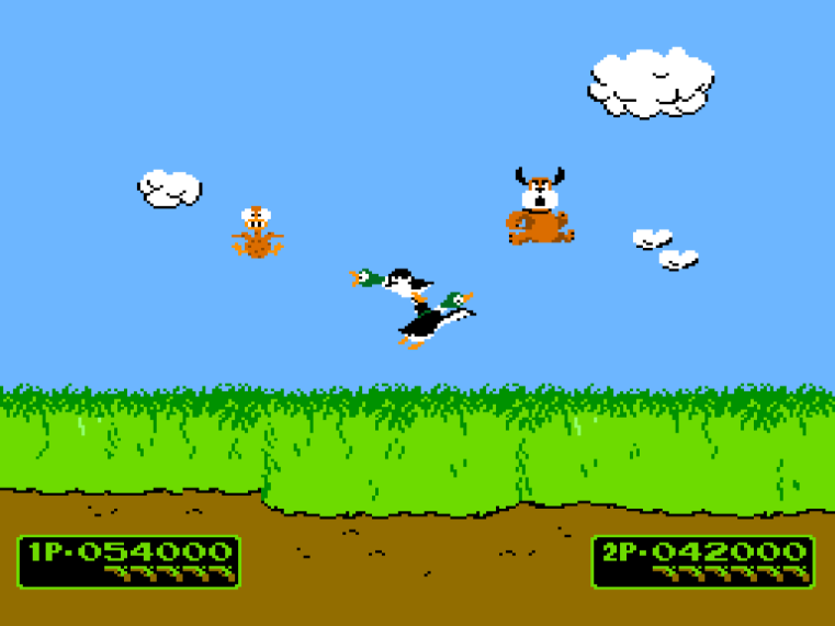 The Duck Hunt dog jumps out of the grass in VS. Duck Hunt