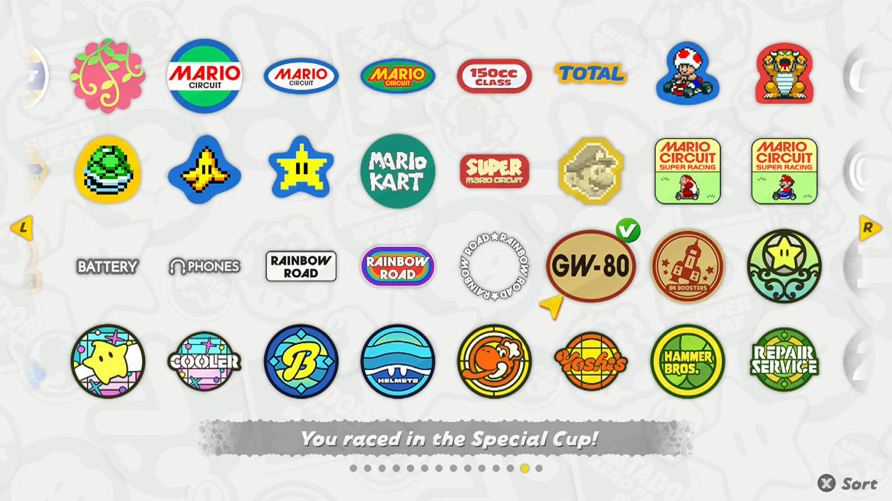 Screenshot of the Stickers screen with the Game & Watch 80 sticker selected